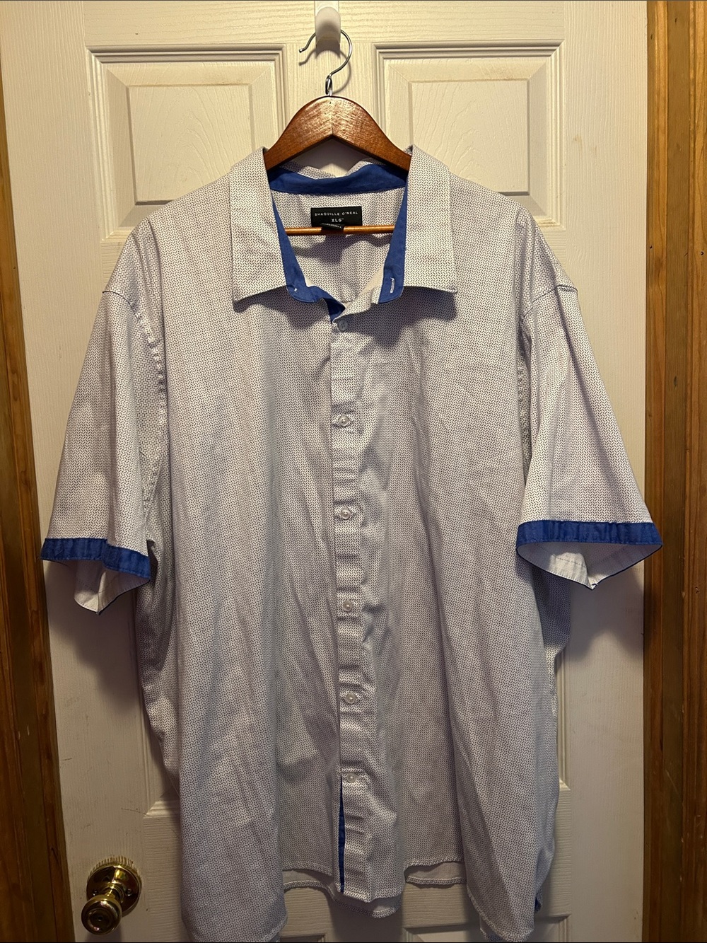 Men's Light Blue Short-Sleeve Button-Down Shirt with Royal Blue Trim